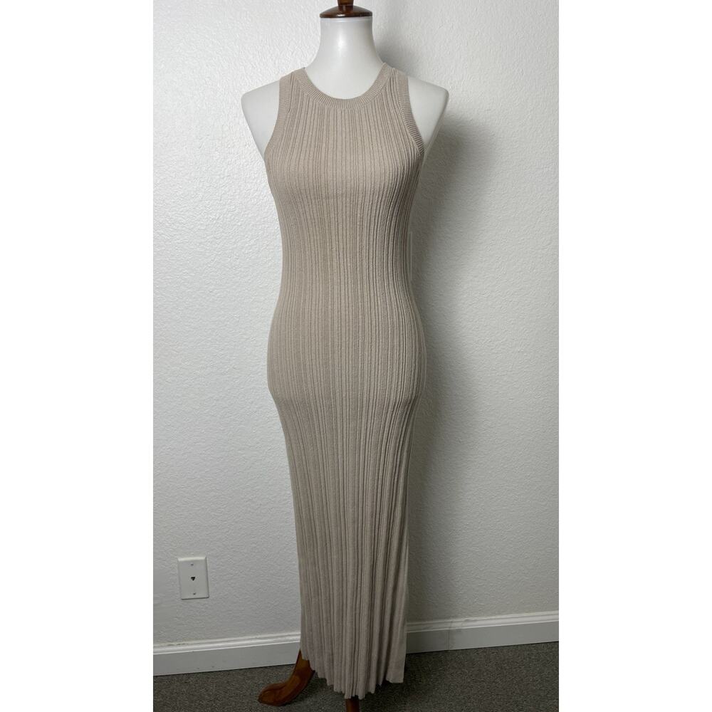 & Other Stories Column Tank Midi Dress Ribbed Textured Quiet Luxury Neutral
